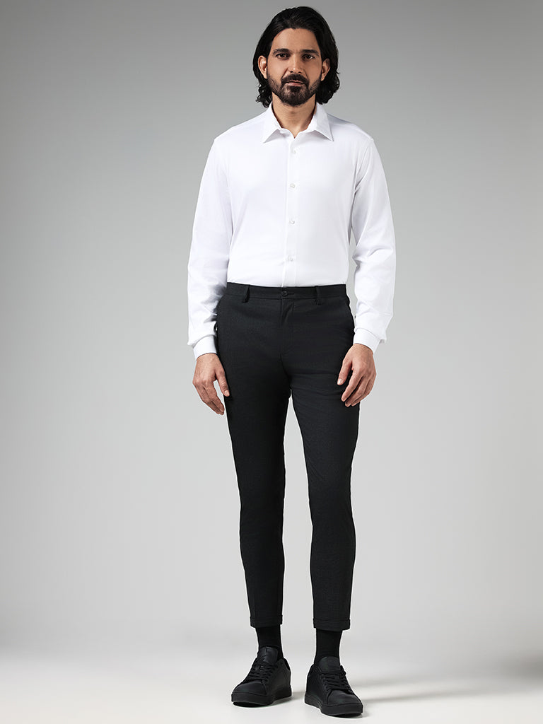 WES Formals Solid White Cotton-Blend Slim-Fit Shirt - Image 4