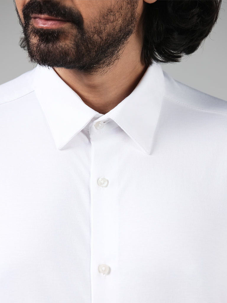 WES Formals Solid White Cotton-Blend Slim-Fit Shirt - Image 3