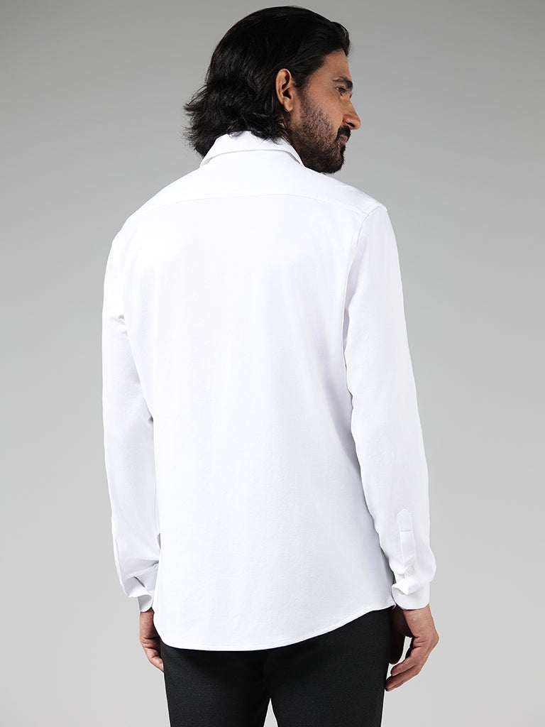 WES Formals Solid White Cotton-Blend Slim-Fit Shirt - Image 5