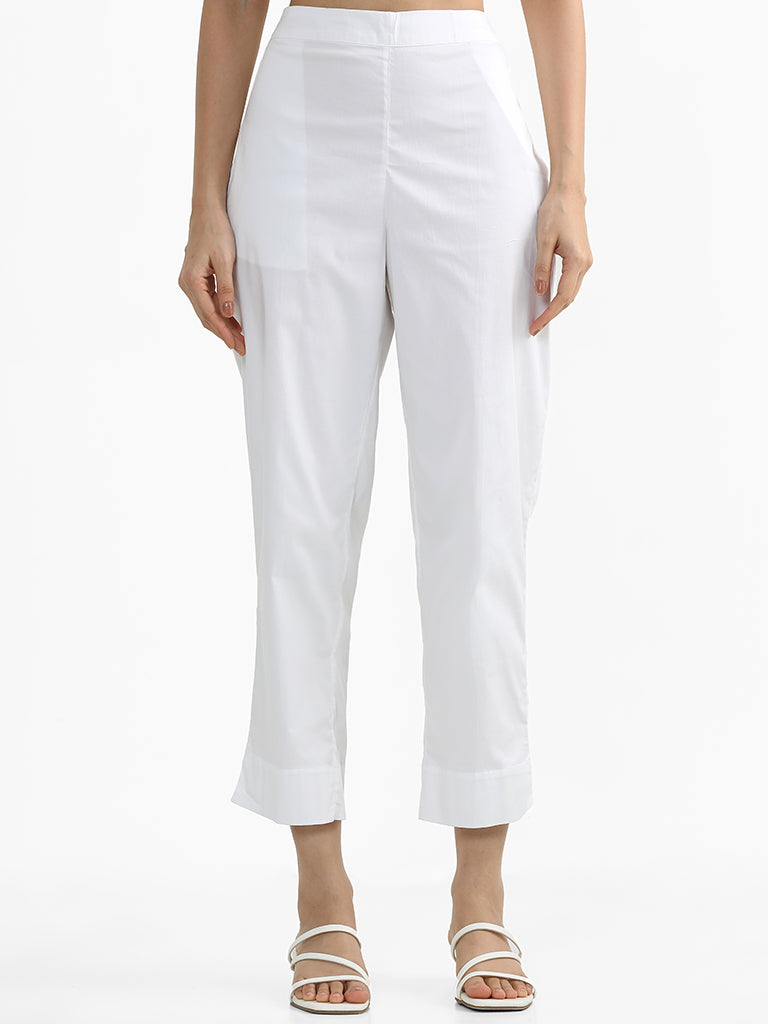 Utsa White Poplin Ethnic Pants - Image 2