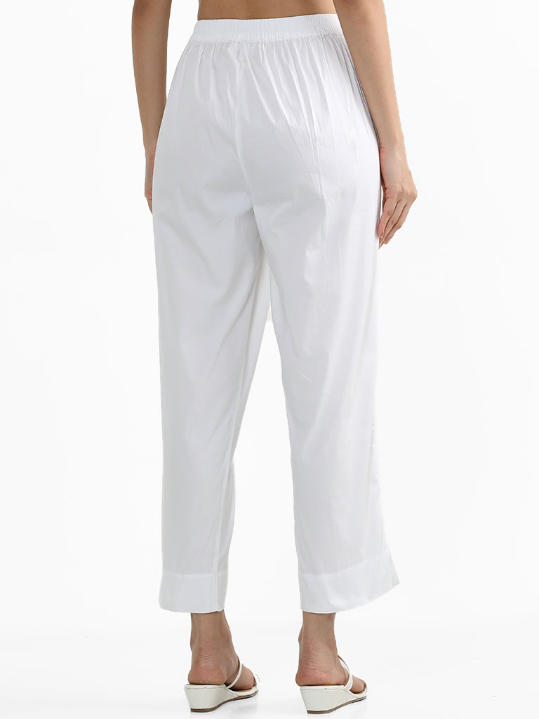 Utsa White Poplin Ethnic Pants - Image 4