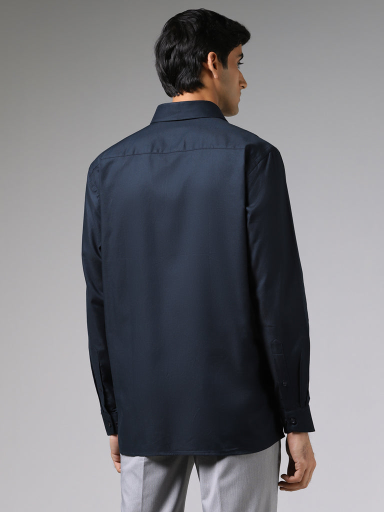 WES Formals Dobby Navy Cotton Relaxed-Fit Shirt - Image 5