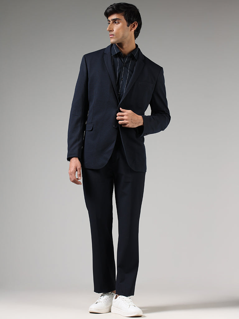WES Formals Navy Slim-Fit Dobby Blazer - Image 4
