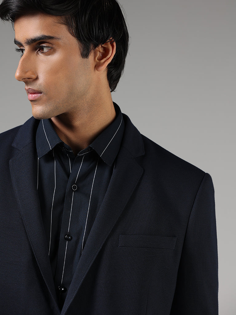 WES Formals Navy Slim-Fit Dobby Blazer - Image 3
