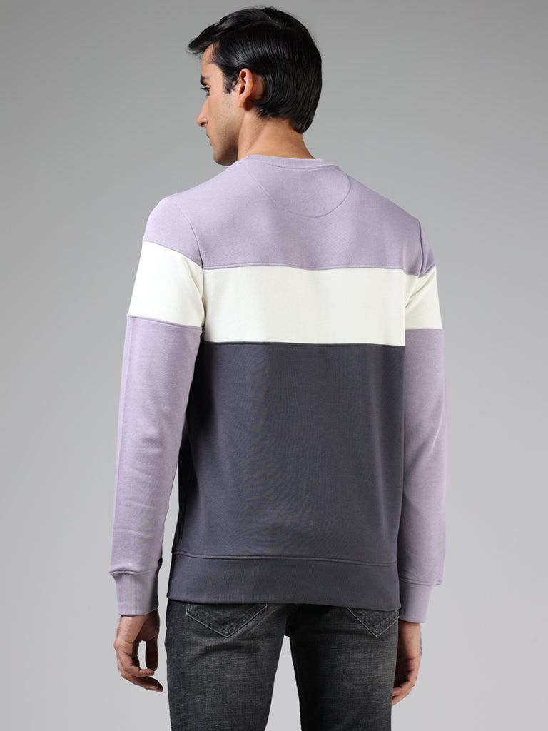 WES Casuals Lilac & Charcoal Colorblock Cotton Blend Relaxed-Fit Sweatshirt - Image 5