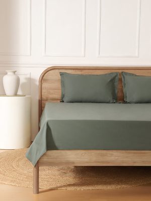 Westside Home Solid Green Queen Bed Flat Sheet and Pillowcase Set
