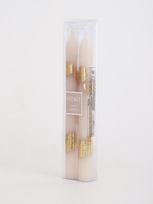 Westside Home Ivory Gold Foiling Taper Candle (Set of 2)
