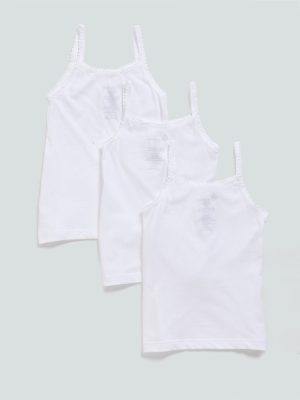 HOP Solid White Cotton Camisoles - Pack of 3