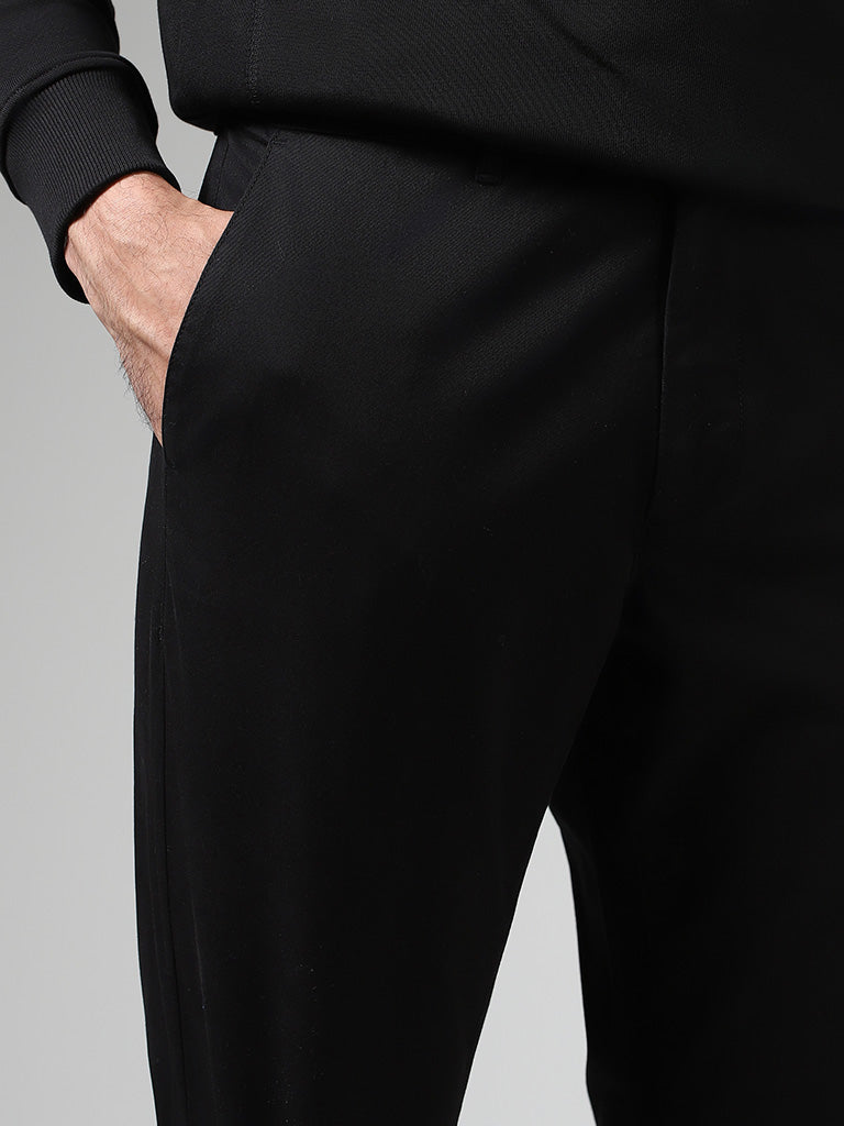 WES Casuals Solid Black Relaxed-Fit Mid-Rise Cotton Chinos - Image 2