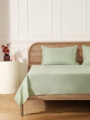 Westside Home Frosty Green Queen Bed Flat Sheet and Pillowcase Set