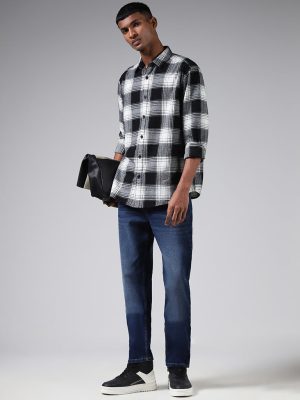 Nuon Dark Blue Straight-Fit Mid-Rise Jeans