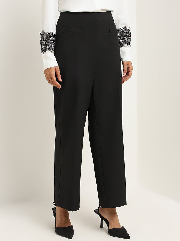 Wardrobe Black Self-Patterned Trousers - Image 3