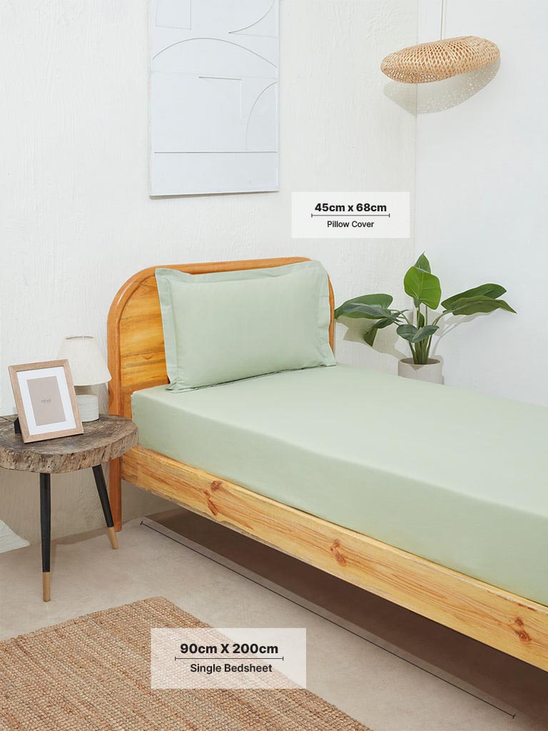 Westside Home Mint Solid Single Bed Fitted Sheet and Pillowcase Set - Image 5