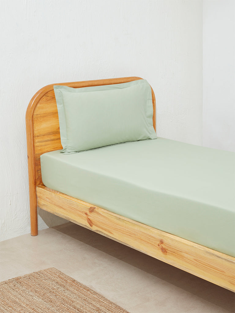 Westside Home Mint Solid Single Bed Fitted Sheet and Pillowcase Set - Image 2