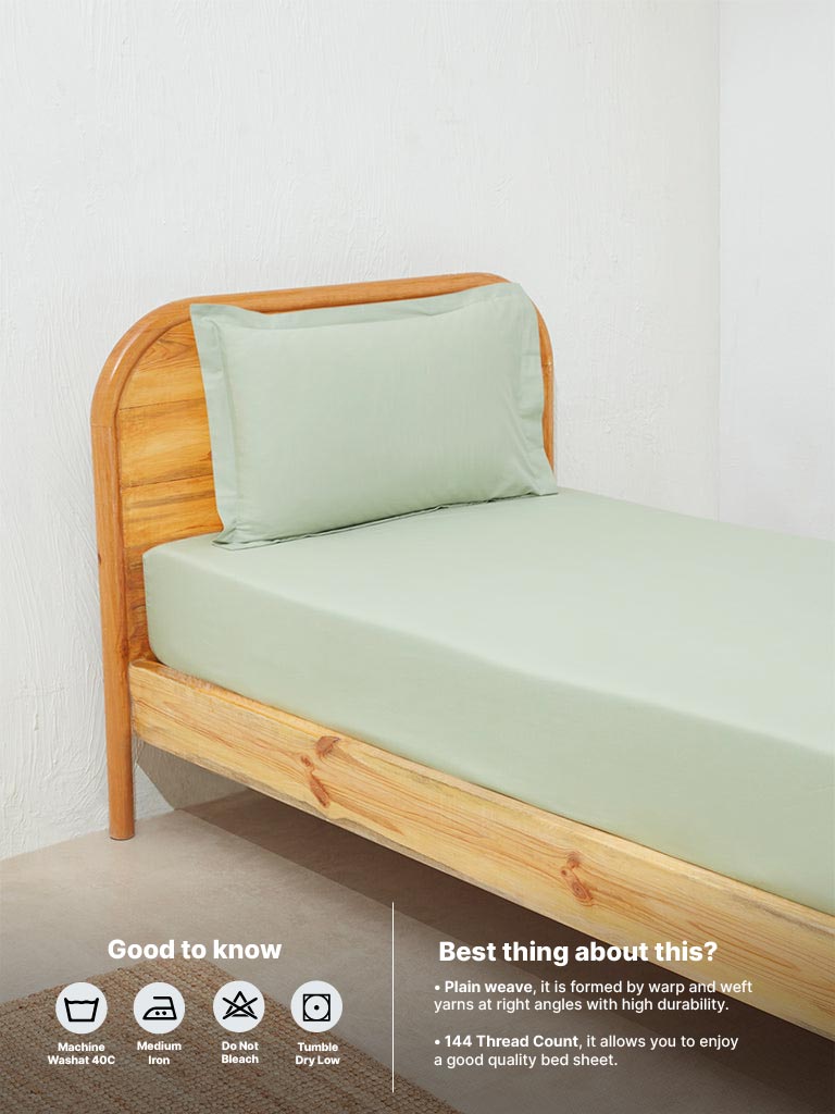 Westside Home Mint Solid Single Bed Fitted Sheet and Pillowcase Set - Image 4