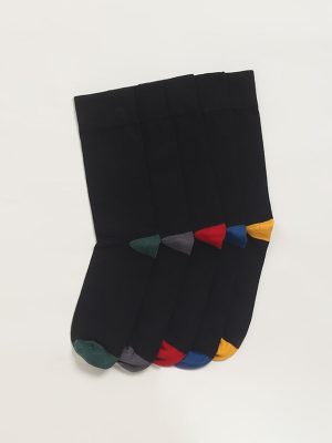 WES Lounge Colorful Accent Black Cotton-Blend Socks - Pack of 5