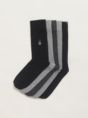 WES Lounge Grey Plain Cotton-Blend Socks - Pack of 5