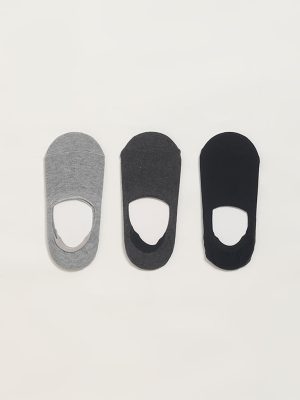WES Lounge Grey No-Show Cotton-Blend Socks - Pack of 3