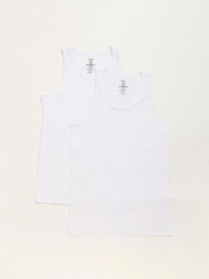 WES Lounge Plain White Cotton Vests - Pack of 2