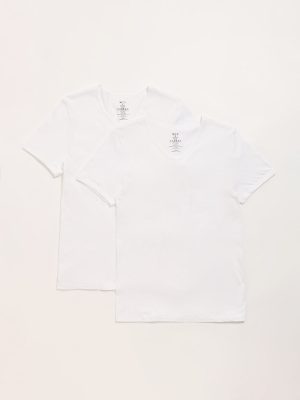 WES Lounge White Cotton Vests - Pack of 2