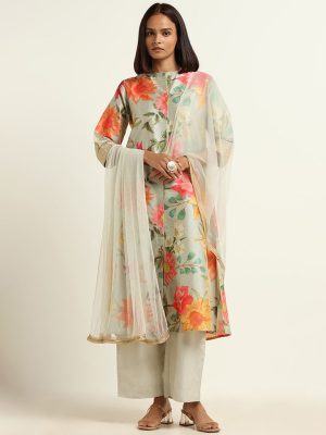 Vark Pale Blue Kurta. Palazzos & Dupatta Set