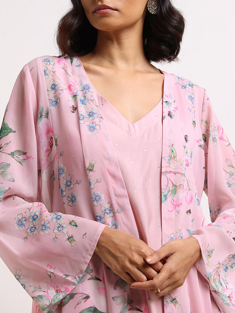 Vark Pink Floral Printed Kurta Set - Image 2