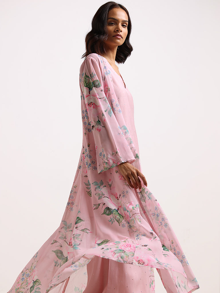 Vark Pink Floral Printed Kurta Set - Image 3