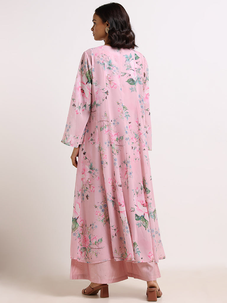 Vark Pink Floral Printed Kurta Set - Image 4