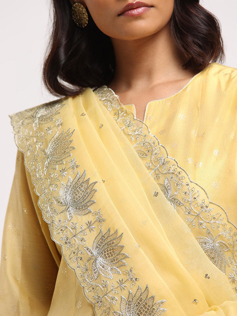 Vark Yellow Printed Kurti. Palazzos & Dupatta Set - Image 2