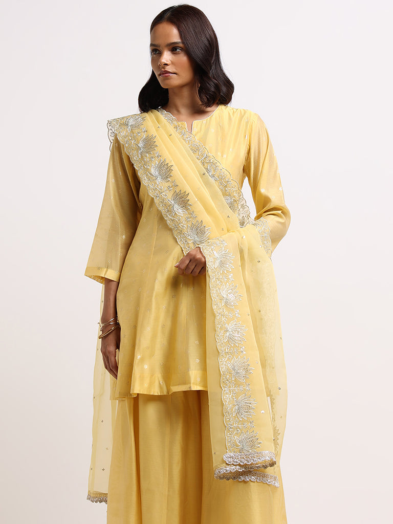 Vark Yellow Printed Kurti. Palazzos & Dupatta Set - Image 3