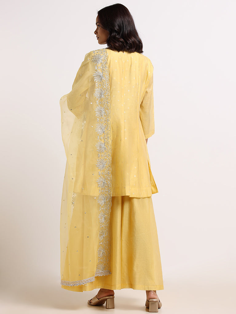 Vark Yellow Printed Kurti. Palazzos & Dupatta Set - Image 4