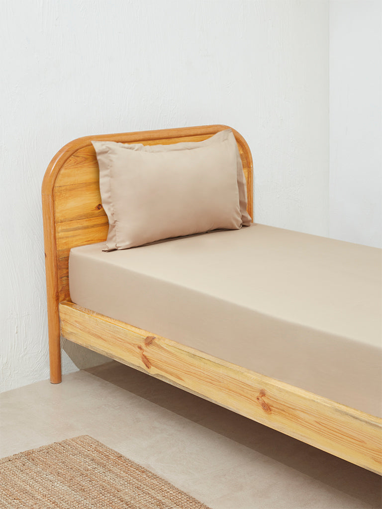 Westside Home Taupe Single Bed Fitted Sheet and Pillowcase Set - Image 2