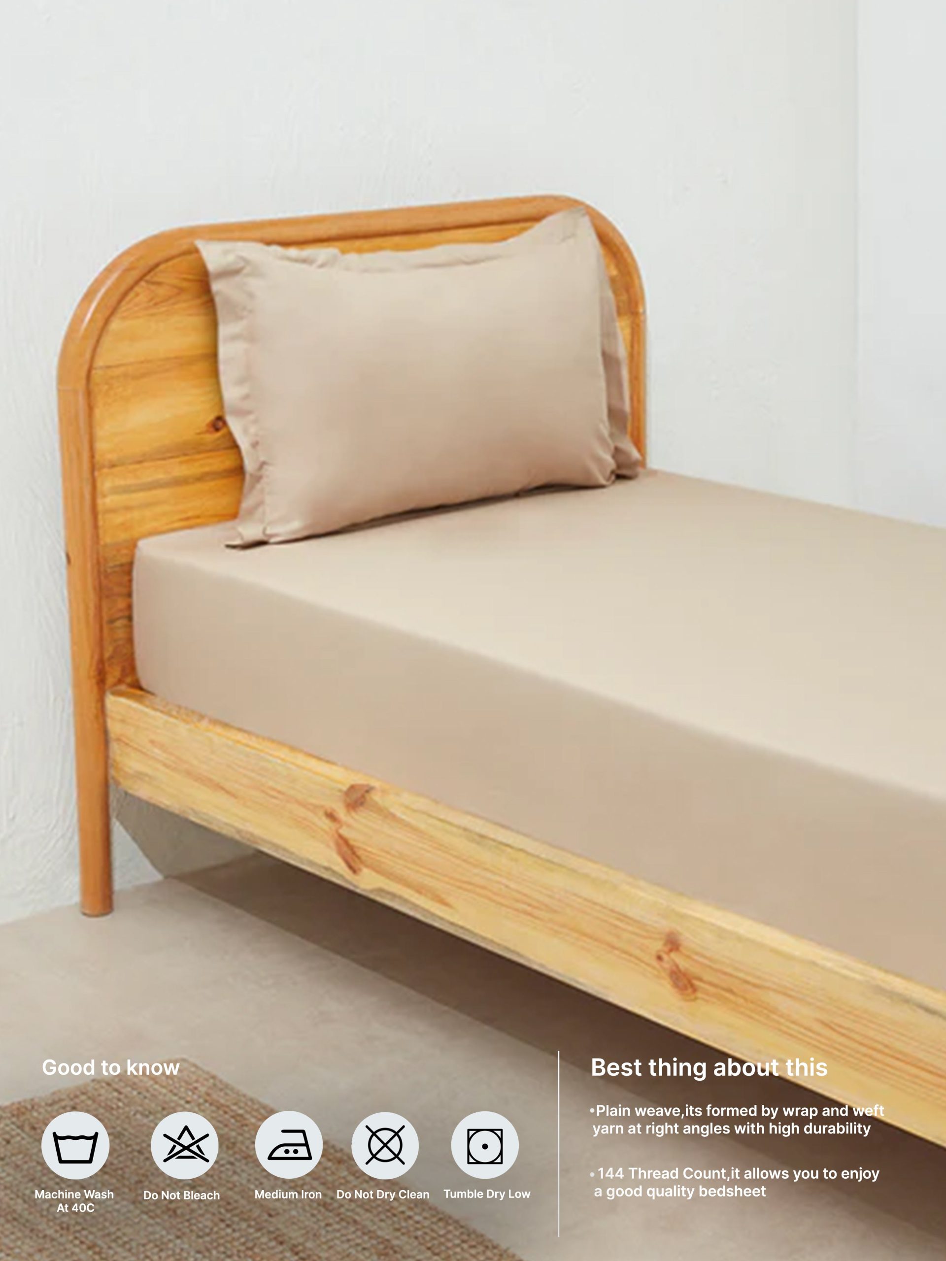 Westside Home Taupe Single Bed Fitted Sheet and Pillowcase Set - Image 5