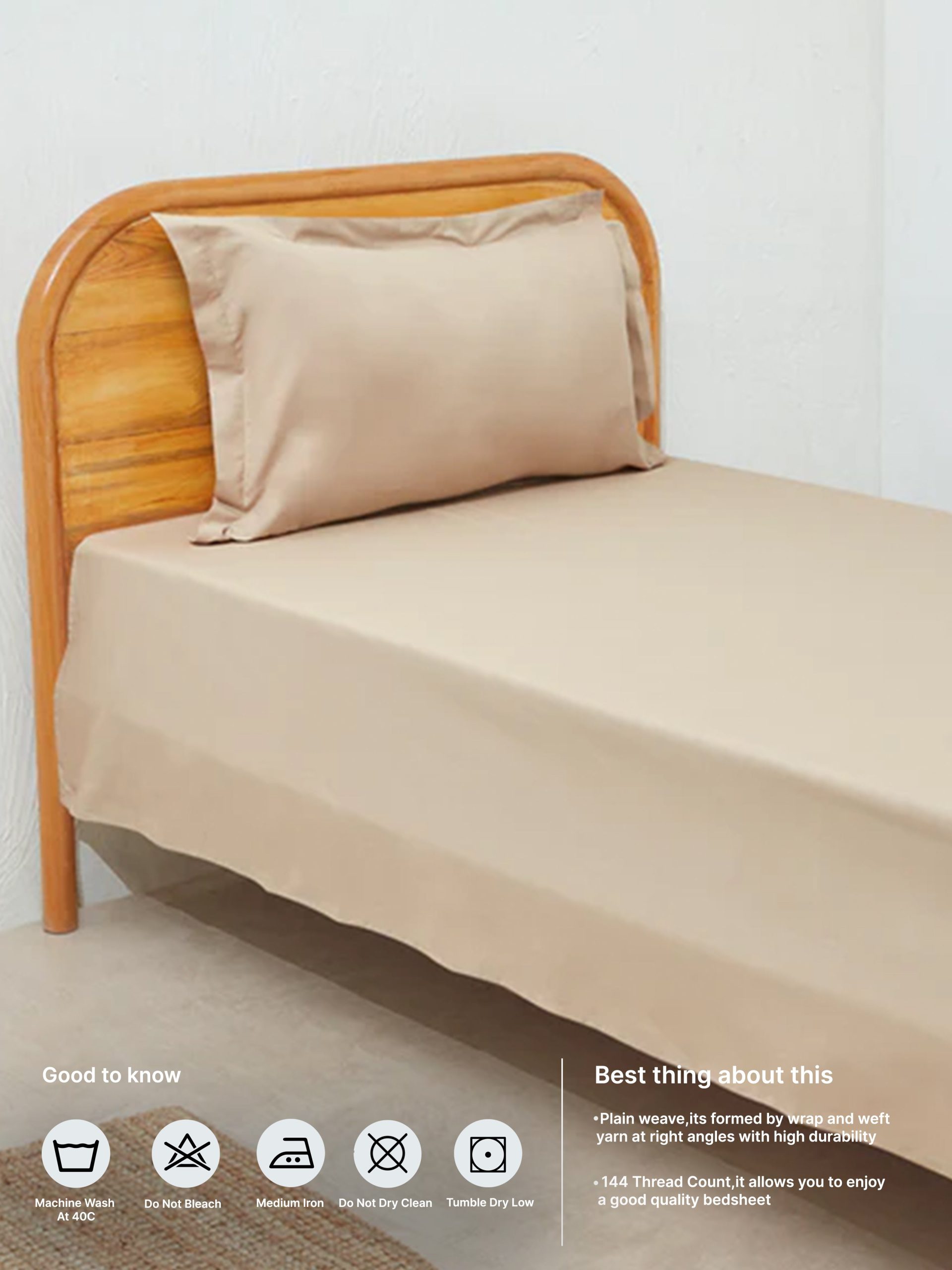 Westside Home Taupe Single Bed Flat Sheet and Pillowcase Set - Image 5