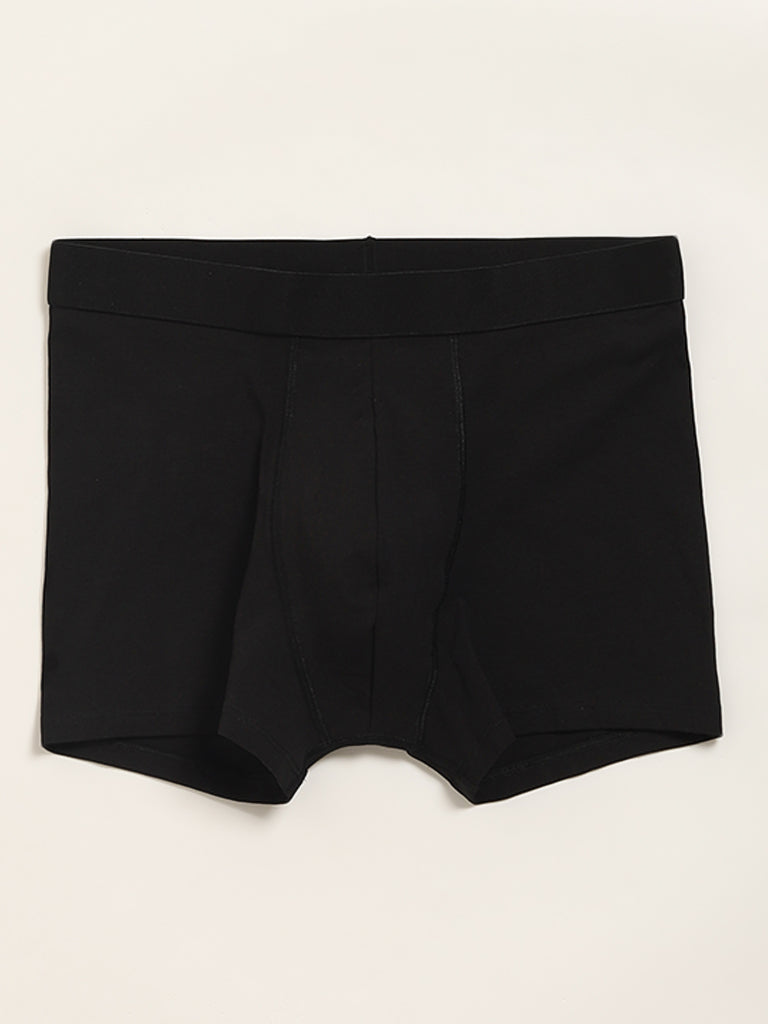 WES Lounge Black Cotton-Blend Relaxed Fit Trunks - Pack of 3 - Image 4
