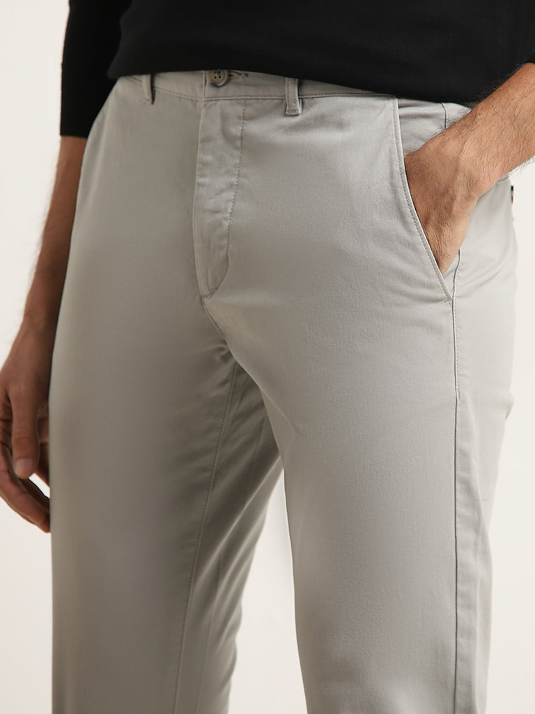 WES Casuals Grey Cotton-Blend Slim Fit Mid Rise Chinos - Image 3