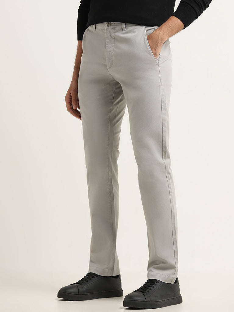 WES Casuals Grey Cotton-Blend Slim Fit Mid Rise Chinos - Image 4