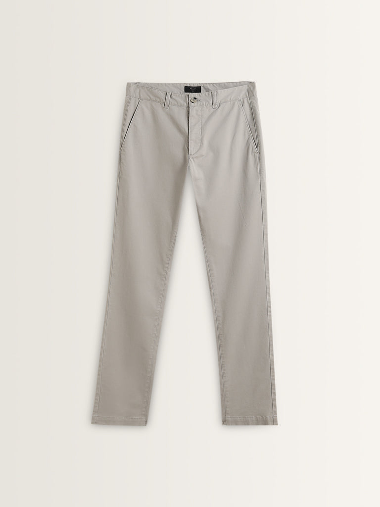WES Casuals Grey Cotton-Blend Slim Fit Mid Rise Chinos - Image 6