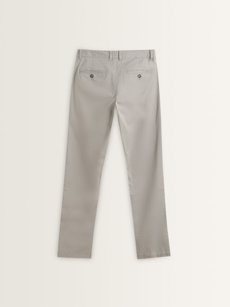 WES Casuals Grey Cotton-Blend Slim Fit Mid Rise Chinos - Image 7