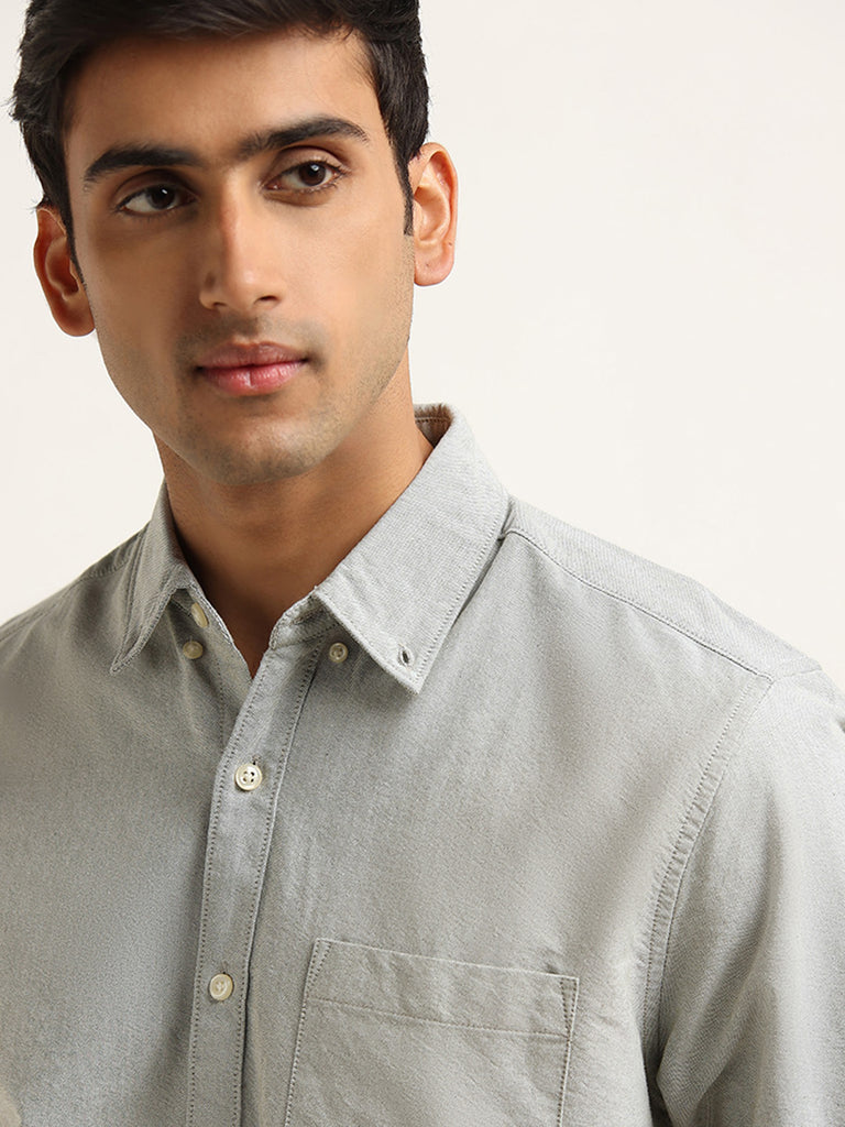 WES Casuals Light Sage Solid Cotton Relaxed Fit Shirt - Image 2