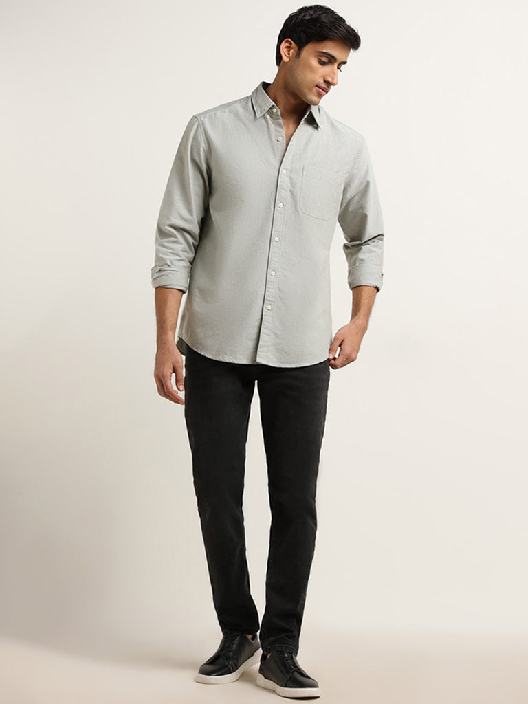 WES Casuals Light Sage Solid Cotton Relaxed Fit Shirt - Image 3