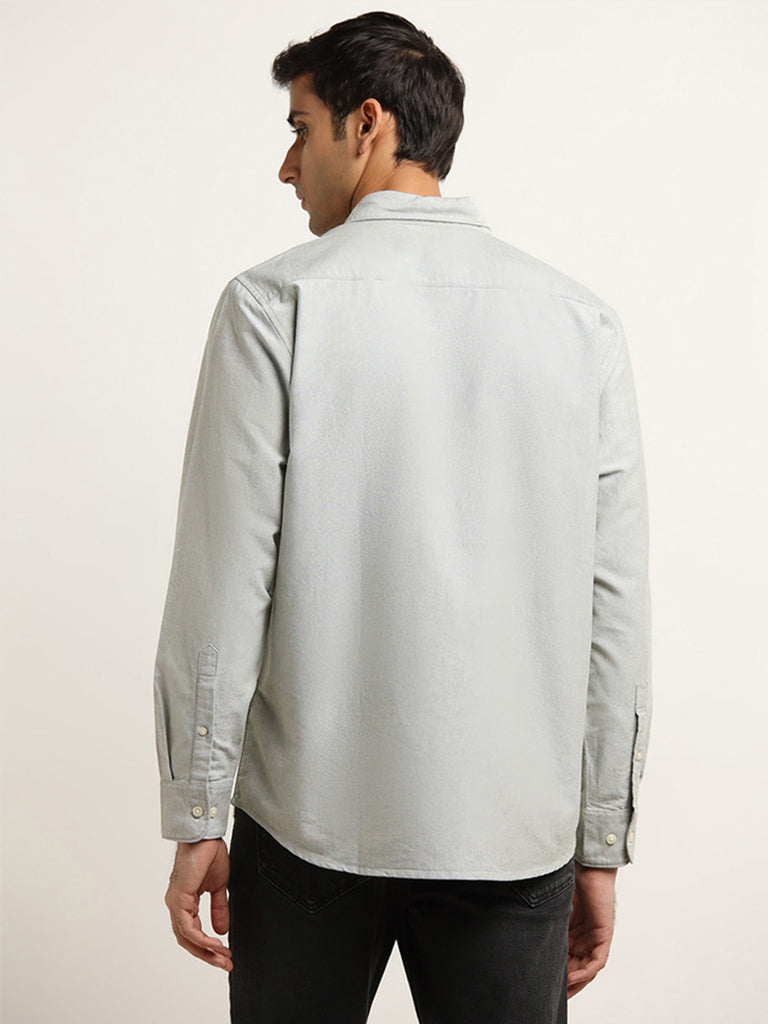 WES Casuals Light Sage Solid Cotton Relaxed Fit Shirt - Image 4