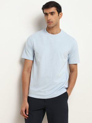WES Lounge Blue Relaxed Fit Knit Cotton-Blend T-Shirt
