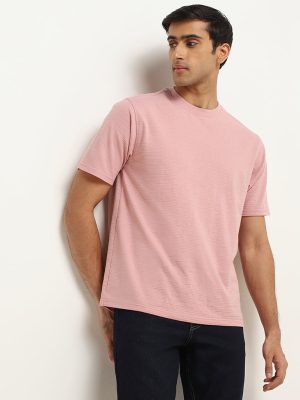 WES Lounge Dusty Pink Relaxed Fit Knit Cotton T-Shirt
