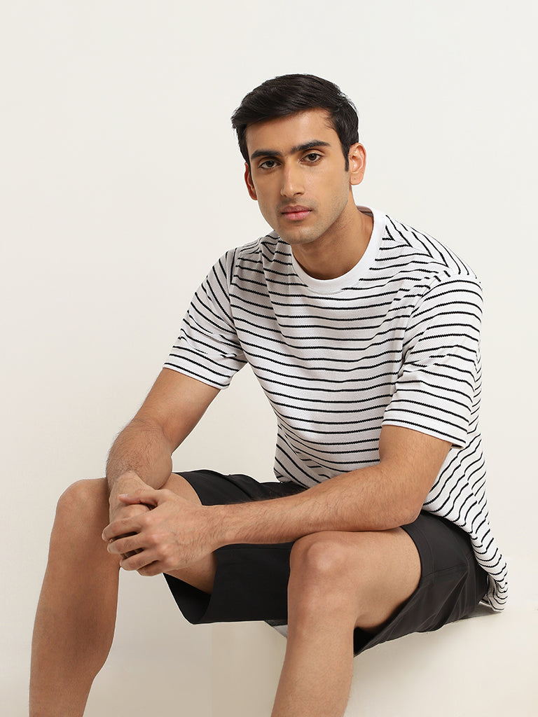 WES Lounge White Relaxed Fit Knit Cotton-Blend T-Shirt - Image 3