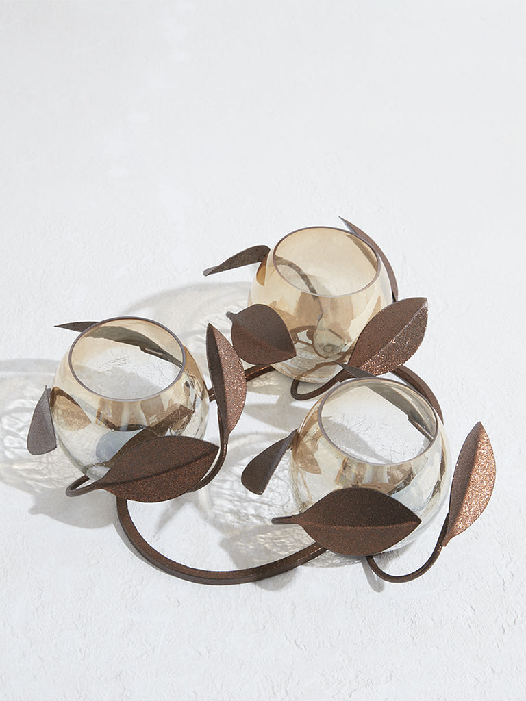 Westside Home Brown Leaf Design Tealight Candle Stand - Image 2