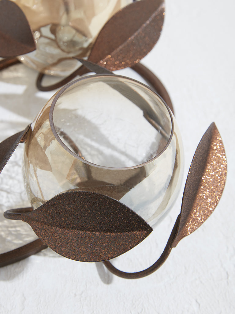 Westside Home Brown Leaf Design Tealight Candle Stand - Image 3