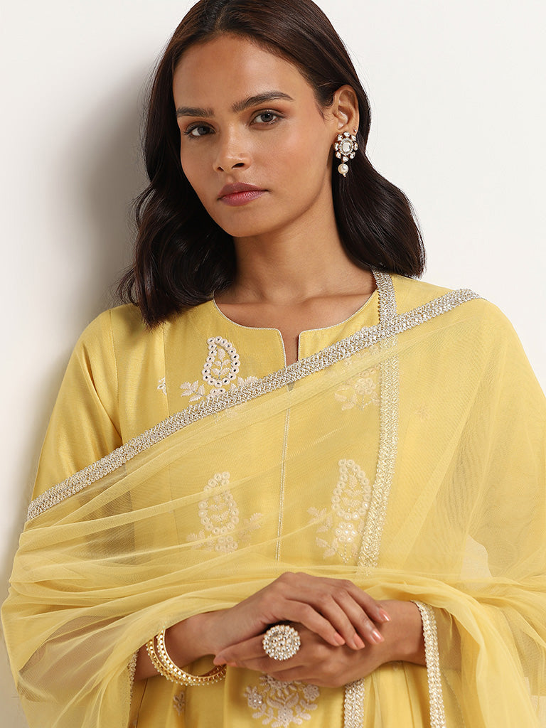 Vark Yellow Embroidered Kurta Set - Image 2