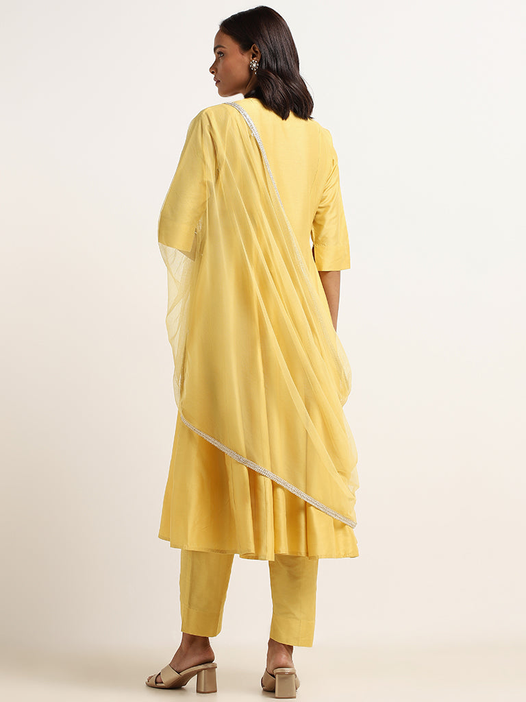Vark Yellow Embroidered Kurta Set - Image 4