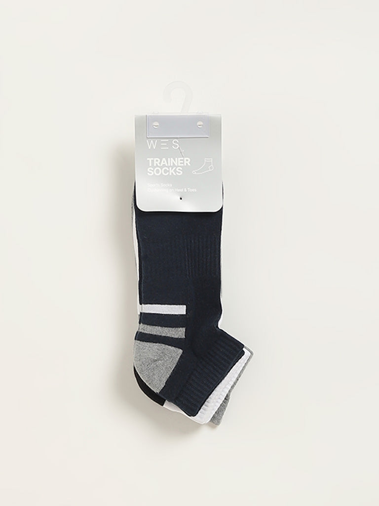 WES Lounge Multicolour Printed Cotton-Blend Trainer Socks - Pack of 3 - Image 3